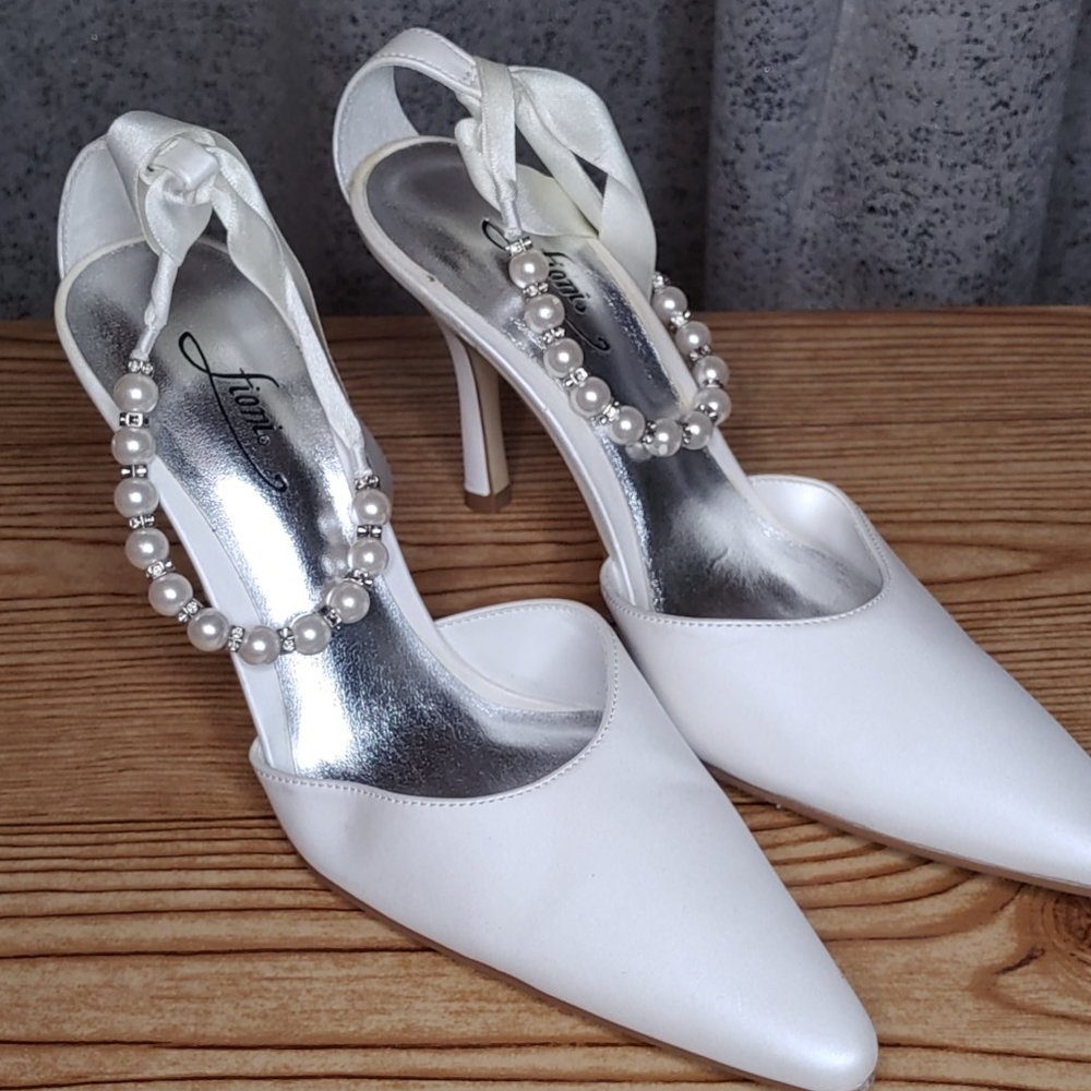 White satin like shoes